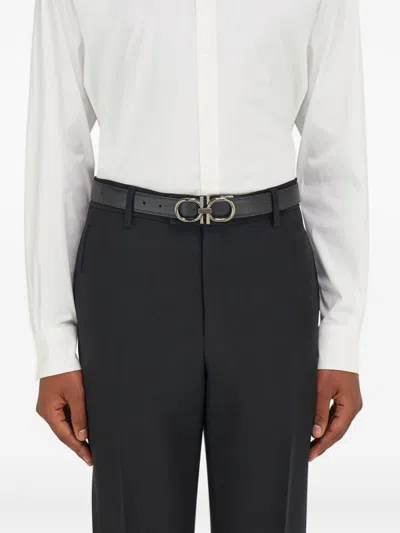 Ferragamo Reversible And Adjustable Gancini Belt In Black