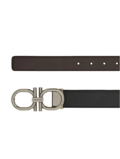 Ferragamo Reversible And Adjustable Gancini Belt In Black
