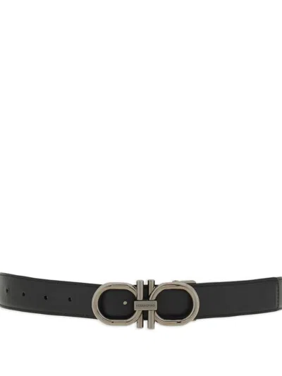 Ferragamo Reversible And Adjustable Gancini Belt In Black