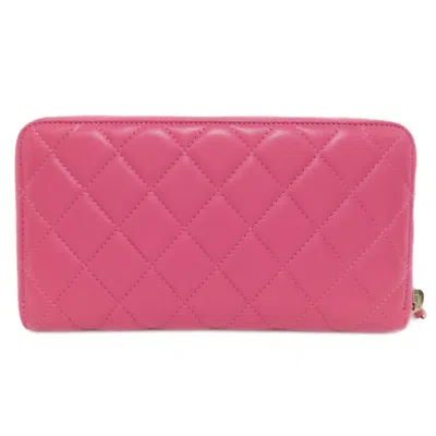 Pre-owned Chanel Pink Leather Long Wallet (bi-fold) ()