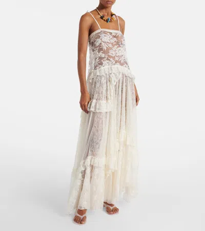 Chloé Spaghetti-strap Embroidered Lace Maxi Dress In White