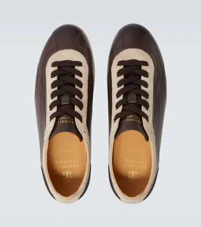 Brunello Cucinelli Calfskin And Suede Sneakers In Brown
