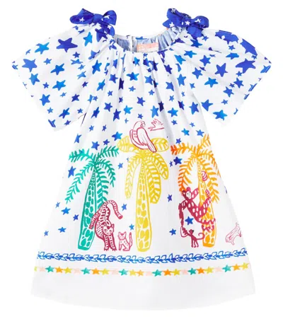 蝴蝶结细节印花棉质连衣裙