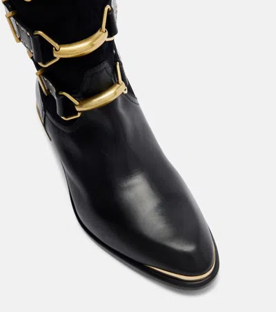 Isabel Marant Decorative Buckle Mid-calf Leather Boots In Black