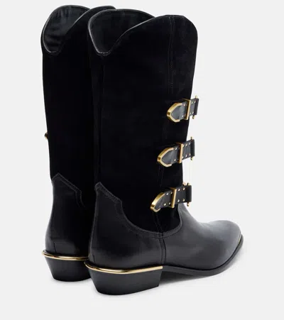 Isabel Marant Decorative Buckle Mid-calf Leather Boots In Black