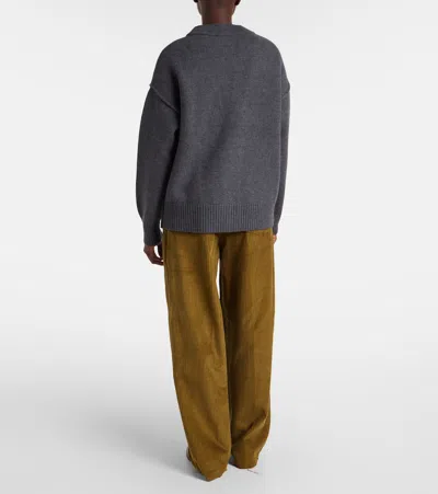 Ami Alexandre Mattiussi Cardigan With Deep V-neck And Signature Heart Emblem In Gray