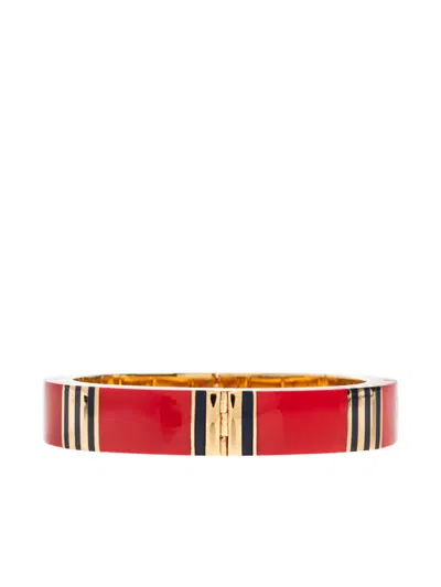 Tory Burch T Stripe Bangle Bracelet In Red