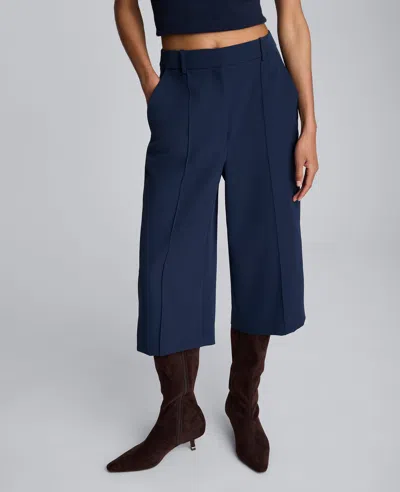 Kenneth Cole Luxe Twill Fly Front High Rise Pintuck Culotte Pant In Blue