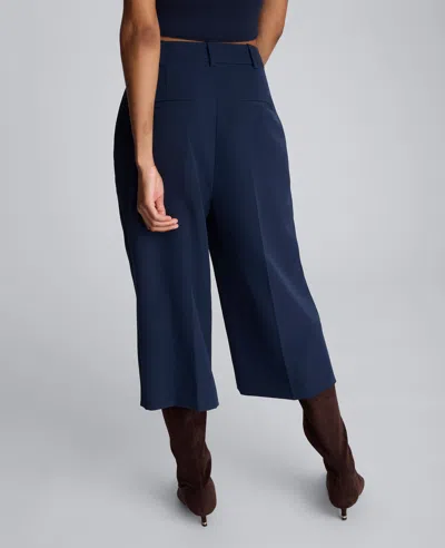 Kenneth Cole Luxe Twill Fly Front High Rise Pintuck Culotte Pant In Blue