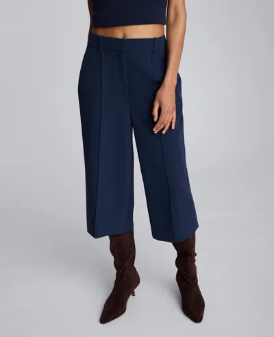 Kenneth Cole Luxe Twill Fly Front High Rise Pintuck Culotte Pant In Blue