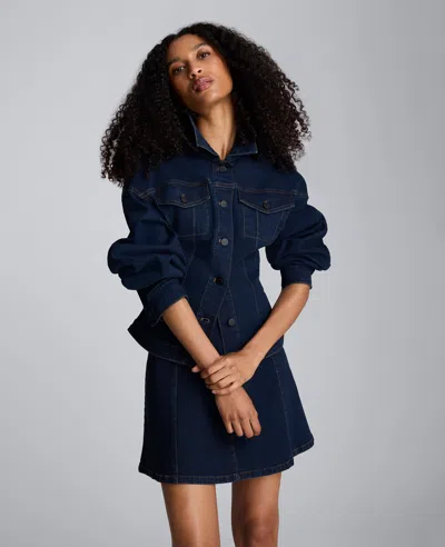 Kenneth Cole Long Sleeve Denim Corset Trucker Jacket In Blue