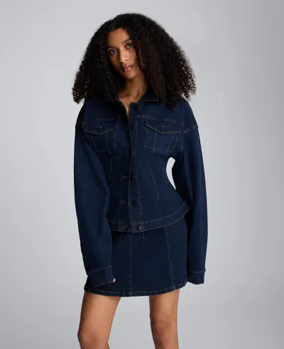 Kenneth Cole Long Sleeve Denim Corset Trucker Jacket In Blue