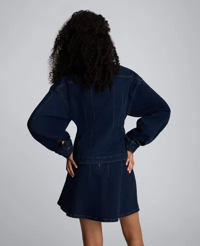 Kenneth Cole Long Sleeve Denim Corset Trucker Jacket In Blue