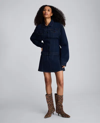 Kenneth Cole Long Sleeve Denim Corset Trucker Jacket In Blue