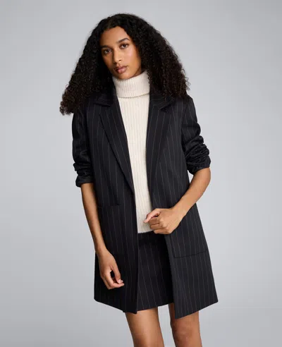 Kenneth Cole Pinstripe Patch Pocket Open Front Jacket In Black