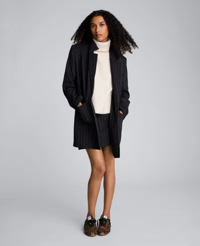 Kenneth Cole Pinstripe Patch Pocket Open Front Jacket In Black