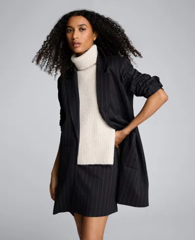 Kenneth Cole Pinstripe Patch Pocket Open Front Jacket In Black