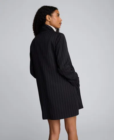 Kenneth Cole Pinstripe Patch Pocket Open Front Jacket In Black