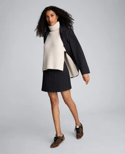 Kenneth Cole Pinstripe Fly Front Mini Skirt In Black