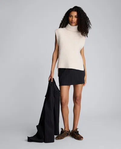 Kenneth Cole Pinstripe Fly Front Mini Skirt In Black