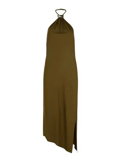 Attico Viscose Dress Asymmetric Hem In Green
