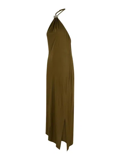 Attico Viscose Dress Asymmetric Hem In Green
