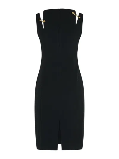 Versace Medusa Safety Pin Cutout Sleeveless Techno Cady Dress In Black