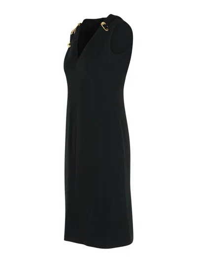 Versace Medusa Safety Pin Cutout Sleeveless Techno Cady Dress In Black