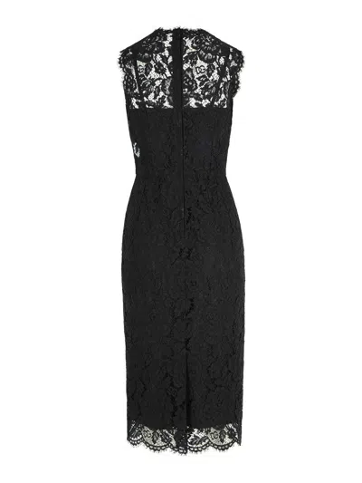 Dolce & Gabbana Logoed Stretch Lace Longuette Dress In Black