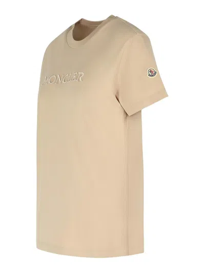 Moncler Crystal Logo Cotton T-shirt In Neutral