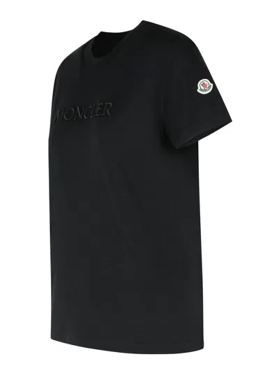 Moncler Embroidered Logo Cotton T-shirt In Black