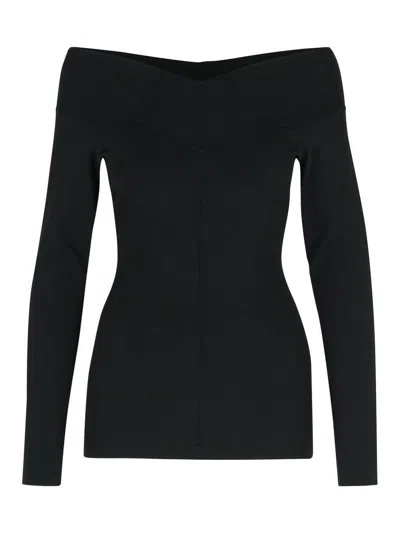 Stella Mccartney Off-the-shoulder Fitted Top Long Sleeves In Black