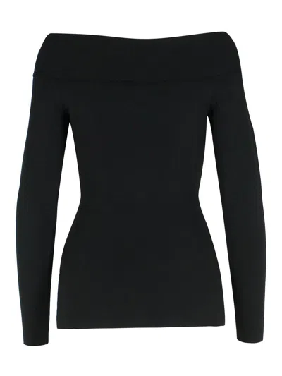 Stella Mccartney Off-the-shoulder Fitted Top Long Sleeves In Black