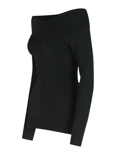 Stella Mccartney Off-the-shoulder Fitted Top Long Sleeves In Black