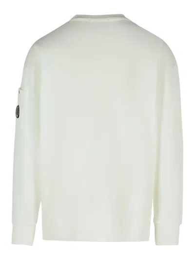 C.p. Company Long-sleeve Cotton Crew Neck Shirt With Unique Lens Pocket In White