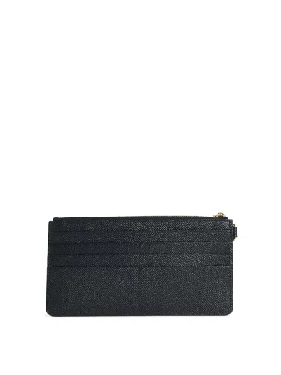 Dolce & Gabbana Black Leather Cardholder In Purple