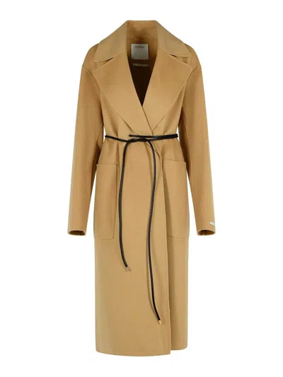 Sportmax Camel Virgin Wool Robe Coat In Brown