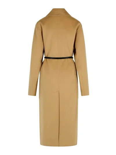 Sportmax Camel Virgin Wool Robe Coat In Brown