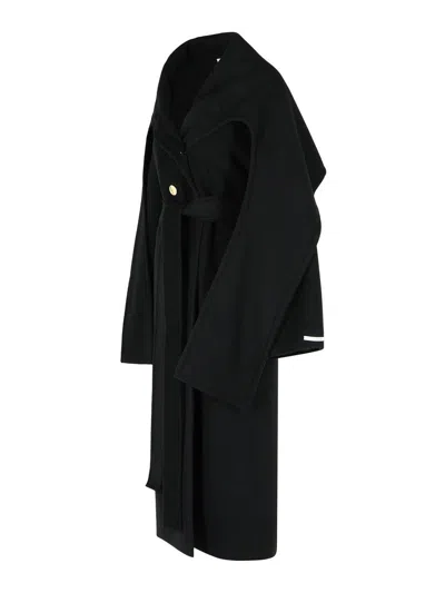 Sportmax Baldo Black Virgin Wool Coat With Scarf Collar In Black