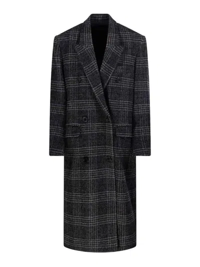Isabel Marant Étoile Double-breasted Grey Plaid Coat With Structured Silhouette In Gray