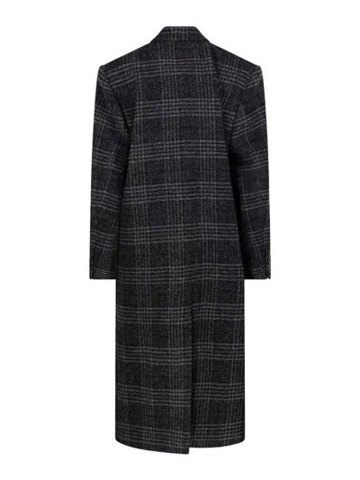 Isabel Marant Étoile Double-breasted Grey Plaid Coat With Structured Silhouette In Gray