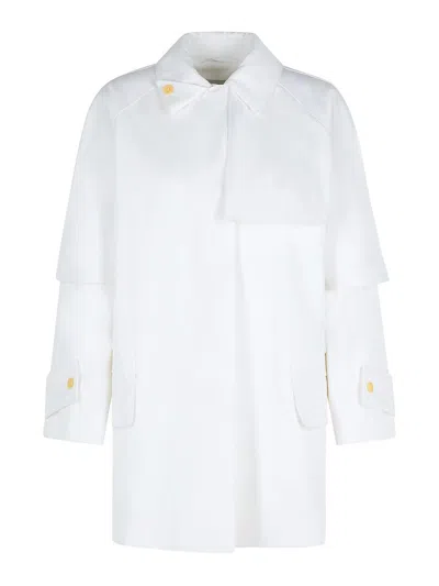 Max Mara Layered Sleeve Coat Featuring Button Detail In White