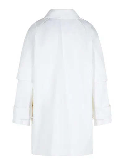 Max Mara Layered Sleeve Coat Featuring Button Detail In White
