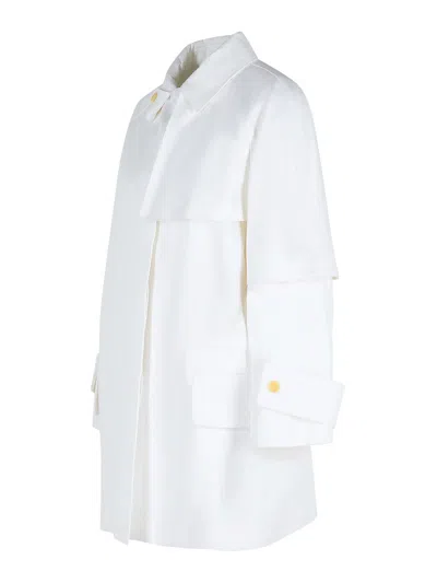 Max Mara Layered Sleeve Coat Featuring Button Detail In White