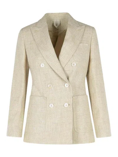 Max Mara Linen Blend Blazer Notched Lapels In Neutral