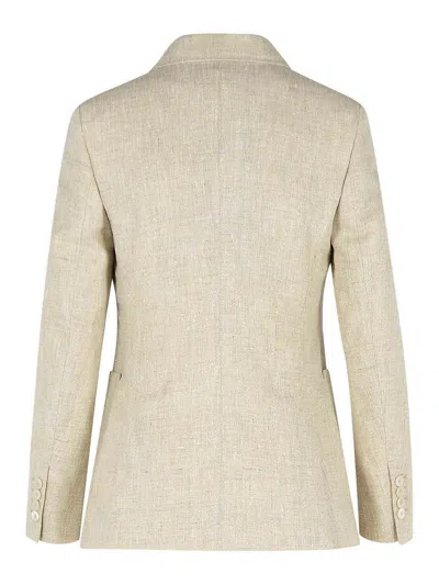 Max Mara Linen Blend Blazer Notched Lapels In Neutral