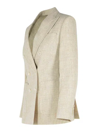 Max Mara Linen Blend Blazer Notched Lapels In Neutral