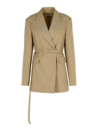 Sportmax Wool Blazer With Belted Waist And Flap Pockets In Brown