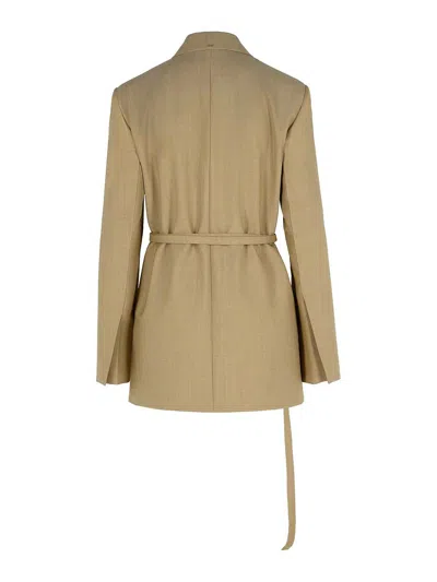 Sportmax Wool Blazer With Belted Waist And Flap Pockets In Brown
