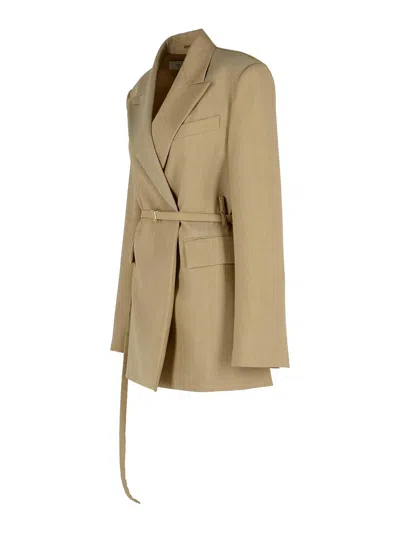 Sportmax Wool Blazer With Belted Waist And Flap Pockets In Brown
